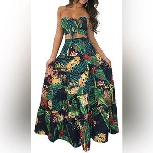 Two piece floral crop top and maxi skirt